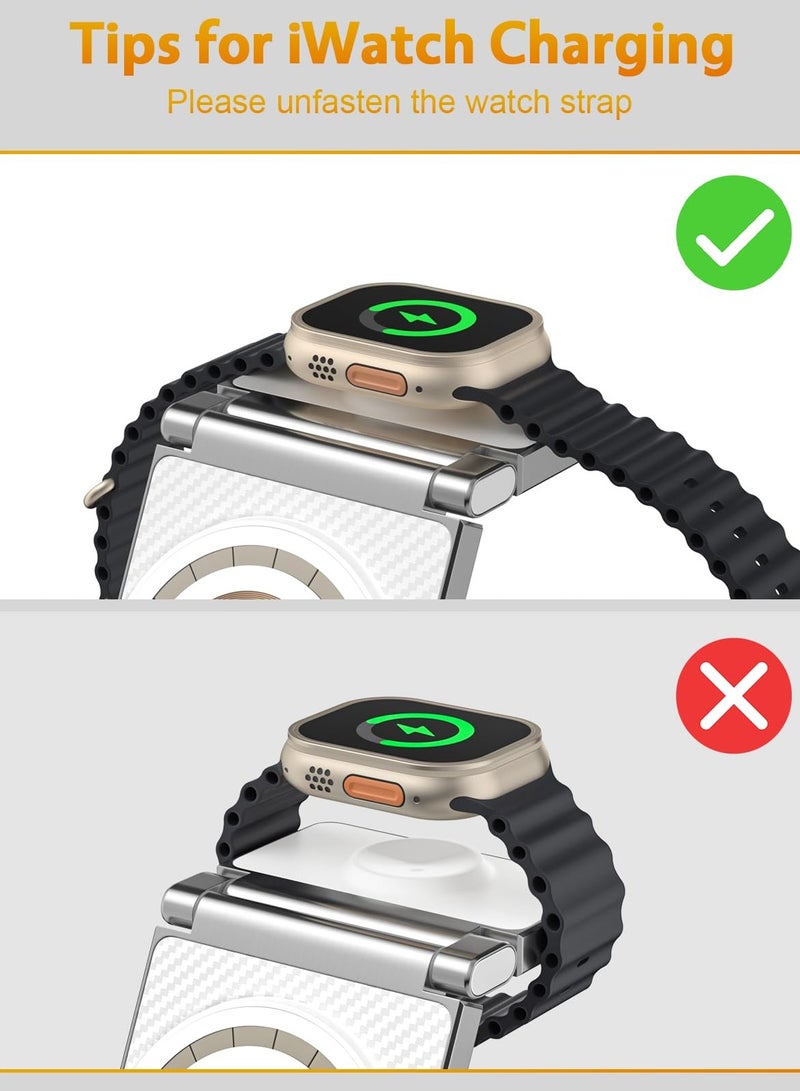 Excefore شاحن لاسلكي 3 في 1، شاحن لاسلكي Mag-Safe، حامل شاحن Mag-Safe محمول، محطة شحن لاسلكية قابلة للطي 3 في 1 لهاتف iPhone 14/13/12/11/8/Pro/Max وSamsung - Image 3