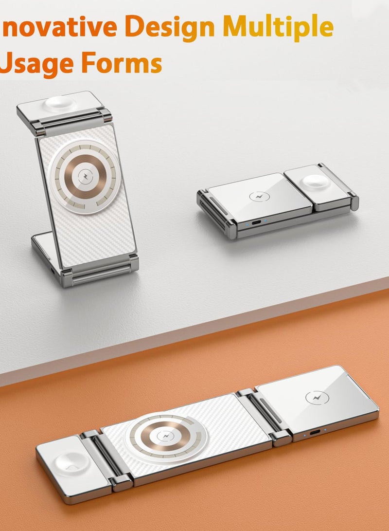 Excefore شاحن لاسلكي 3 في 1، شاحن لاسلكي Mag-Safe، حامل شاحن Mag-Safe محمول، محطة شحن لاسلكية قابلة للطي 3 في 1 لهاتف iPhone 14/13/12/11/8/Pro/Max وSamsung - Image 4