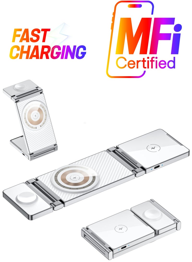 Excefore شاحن لاسلكي 3 في 1، شاحن لاسلكي Mag-Safe، حامل شاحن Mag-Safe محمول، محطة شحن لاسلكية قابلة للطي 3 في 1 لهاتف iPhone 14/13/12/11/8/Pro/Max وSamsung - Image 1