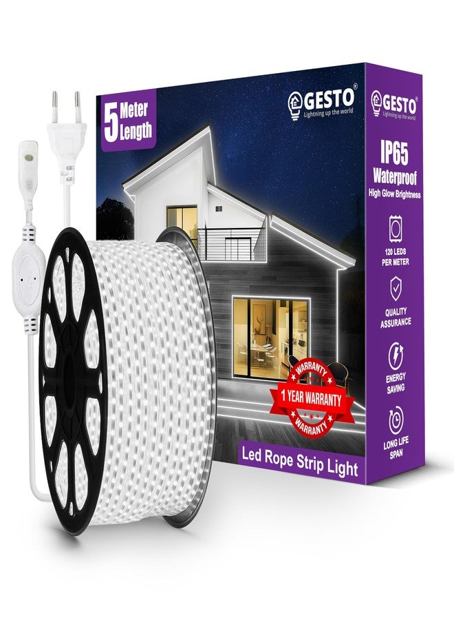 Gesto 5 Meter Rope LED Strip Lights | 120 LED/Mtr Waterproof Outdoor Lights for Balcony, Home Decor, Cove Light for False Ceiling | Flexible, Cuttable Strip Light for Diwali Decoration - White - Image 1