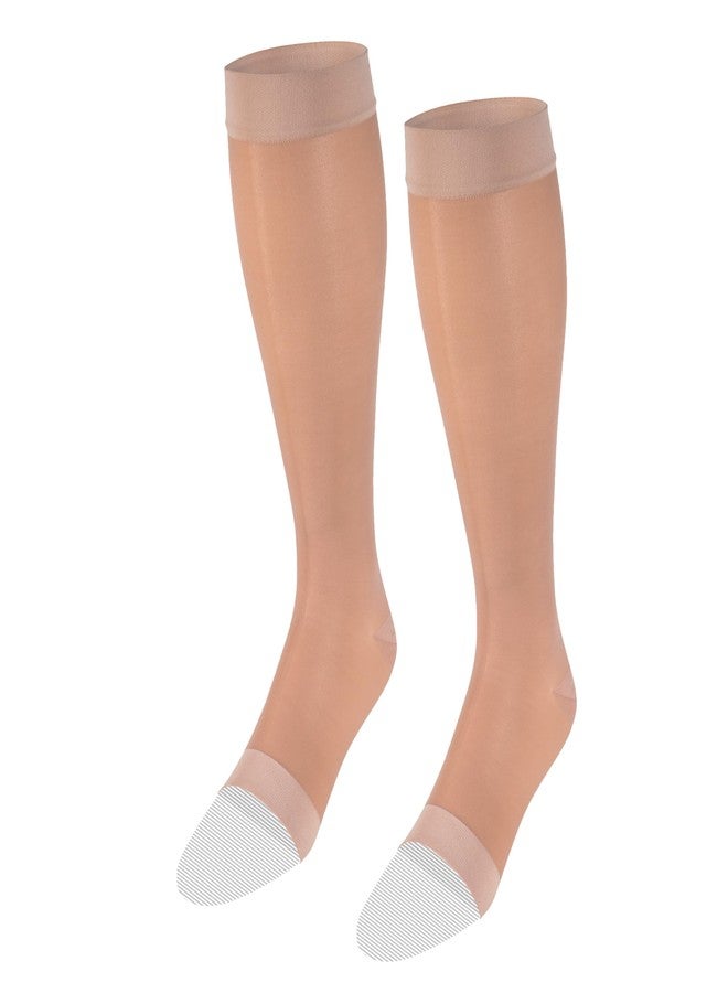 NuVein Sheer Compression Stockings, 15-20 mmHg Support, Fashionable Medium Denier, Knee High, Open Toe, Nude, X-Large - Image 2