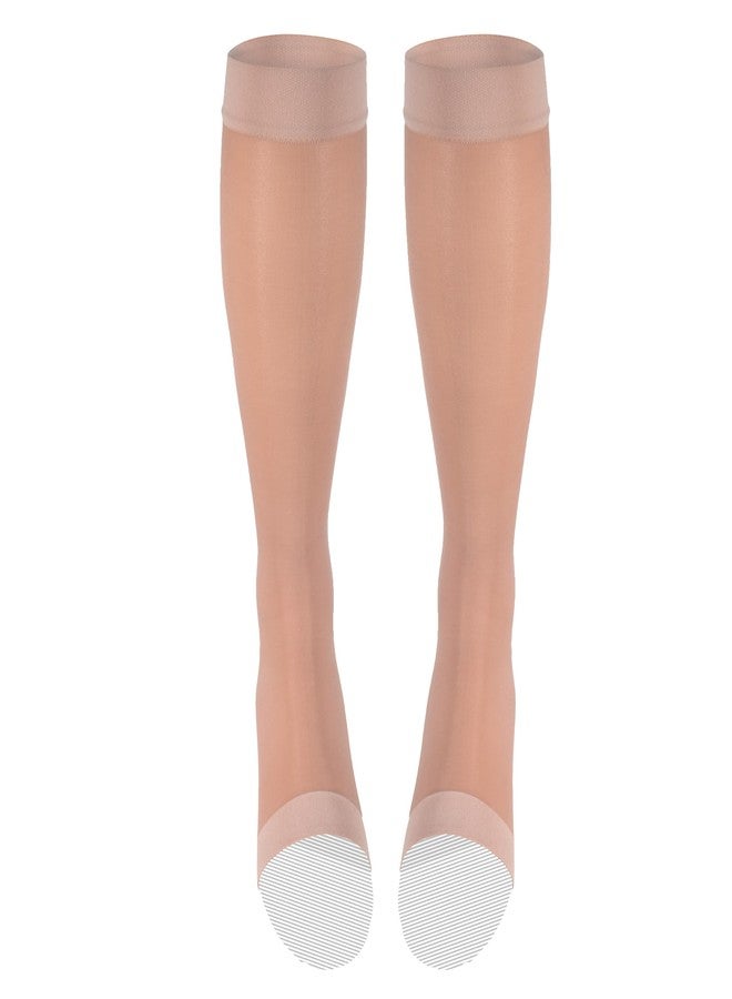 NuVein Sheer Compression Stockings, 15-20 mmHg Support, Fashionable Medium Denier, Knee High, Open Toe, Nude, X-Large - Image 1