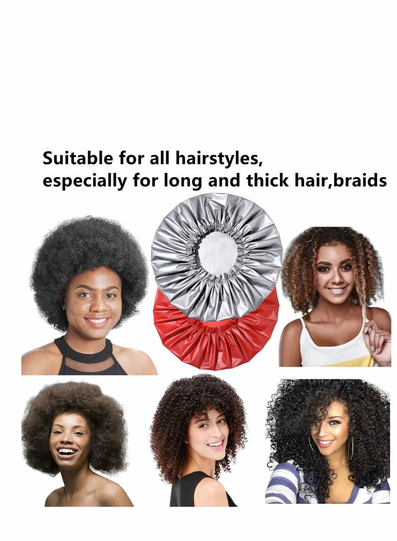 Y&D Shower Cap, 4 Packs Jumbo Caps for Women Reusable Waterproof with Adjustable Elastic Band, Long Thick Hair Bath - Image 3