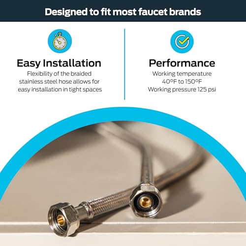 Eastman 12 Inch Steel-Flex Faucet Connector, Braided Stainless Steel Supply Line with 1/2 In. FIP Ends, 48015 - Image 3
