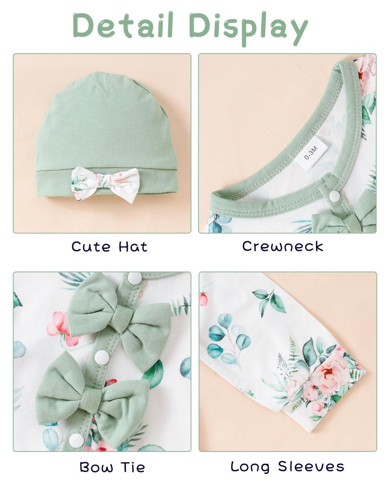 Mioglrie Newborn Baby Clothes Girl new born clothes baby girl Long Sleeves Romper Fall Winter Outfits Floral Green White Jumpsuit Bodysuit - Image 5