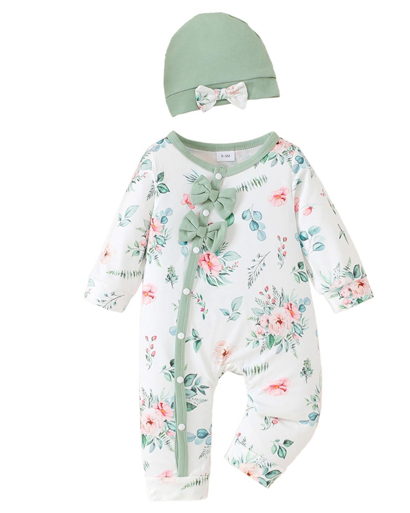 Mioglrie Newborn Baby Clothes Girl new born clothes baby girl Long Sleeves Romper Fall Winter Outfits Floral Green White Jumpsuit Bodysuit - Image 1