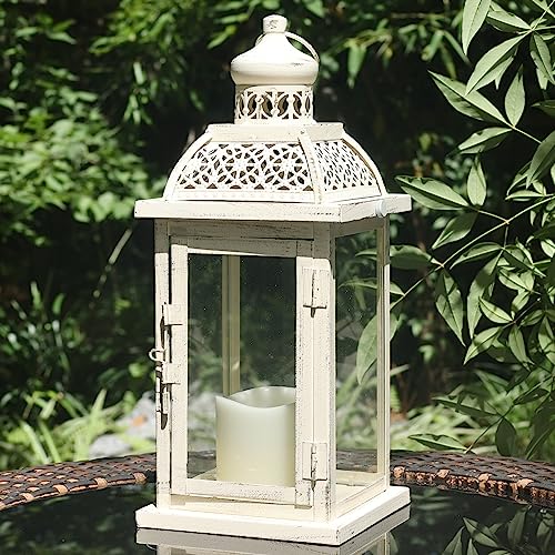 DECORKEY Lantern Decorative IndoorOutdoor 144 Large Metal Candle Lanterns Vintage Hanging Candle Holders Farmhouse Shelf Wedding Front Porch Patio Decor Halloween Christmas Decorations for Home