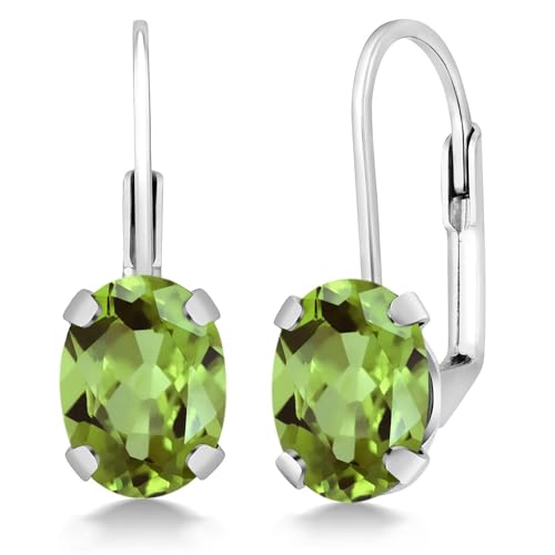 Gem Stone King 8X6MM Oval Drop Dangle Earrings for Women | 925 Sterling Silver | Genuine Gemstone Birthstone Leverback Earrings | Fine Jewelry Gifts for Her Mom Women Wife - Image 1
