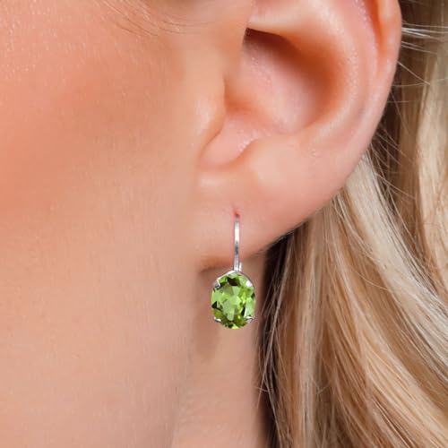 Gem Stone King 8X6MM Oval Drop Dangle Earrings for Women | 925 Sterling Silver | Genuine Gemstone Birthstone Leverback Earrings | Fine Jewelry Gifts for Her Mom Women Wife - Image 3