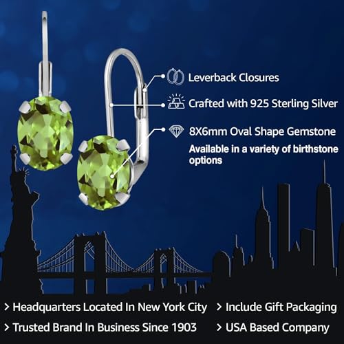 Gem Stone King 8X6MM Oval Drop Dangle Earrings for Women | 925 Sterling Silver | Genuine Gemstone Birthstone Leverback Earrings | Fine Jewelry Gifts for Her Mom Women Wife - Image 2