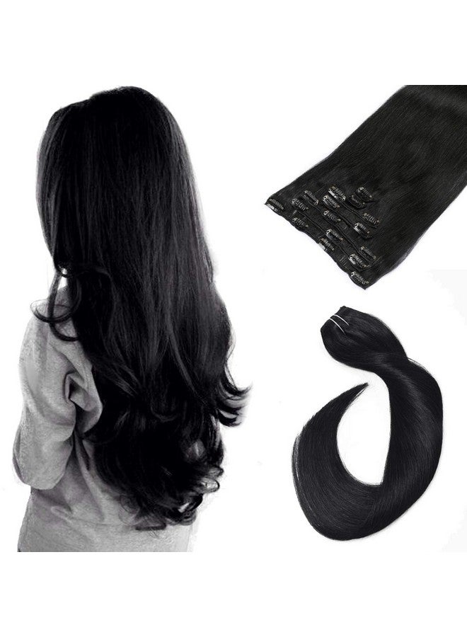 Ubetta Clip In Hair Extensions Real Human Hair Jet Black Hair Extensions Clip Ins 7 Pieces Double Weft Real Hair Extensions Clipin Human Hair14 Inch 70G Full Head For Women - Image 1