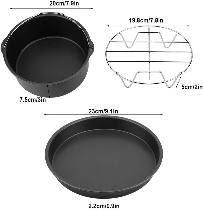 klarako 8inch 3 in 1 Multifunctional Air Fryer Accessories Set of 3, Bread Shelf Cake Barrel Pizza Pan[Black],Air Fryer - Image 2