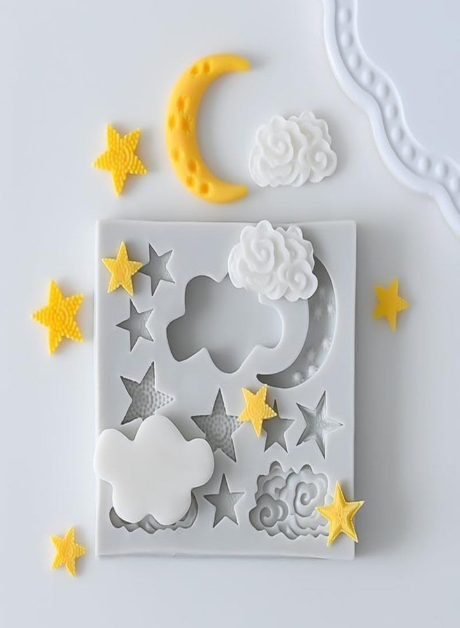aoukoslt Star Moon Clouds Shaped Silicone Fondant Molds, Candy Chocolate Molds for DIY Cake Fondant Cookie Cloud Fondant Mold Moon For Candy Baking, Fondant and Gum Paste Molds - Image 1