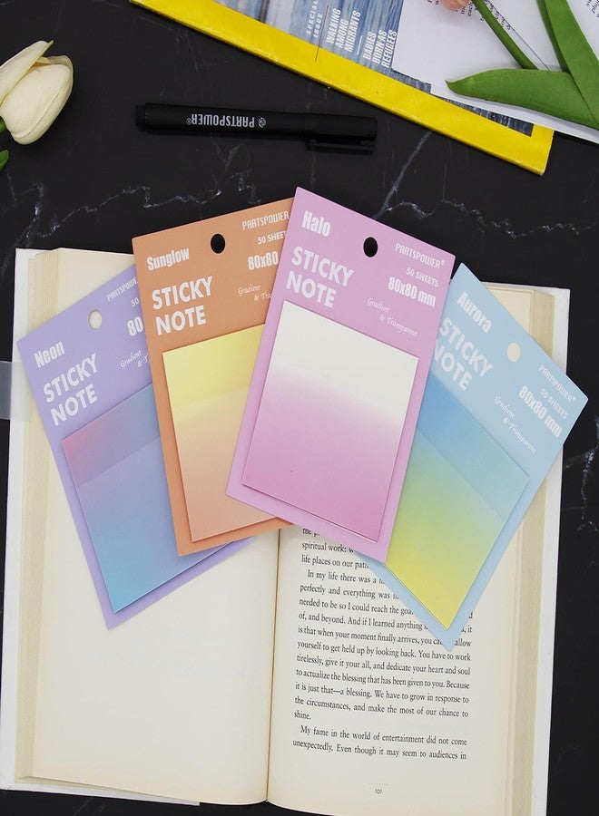 PARTSPOWER Gradient Transparent Sticky Notes, 8x8 cm See Through Notes for Annotating Bible Journaling Office Supplies, 50 Sheets/Pad, 4 Pads - Image 2