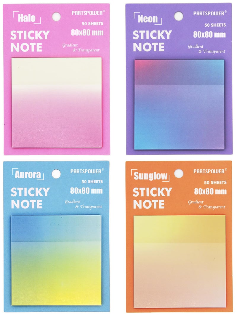 PARTSPOWER Gradient Transparent Sticky Notes, 8x8 cm See Through Notes for Annotating Bible Journaling Office Supplies, 50 Sheets/Pad, 4 Pads - Image 1