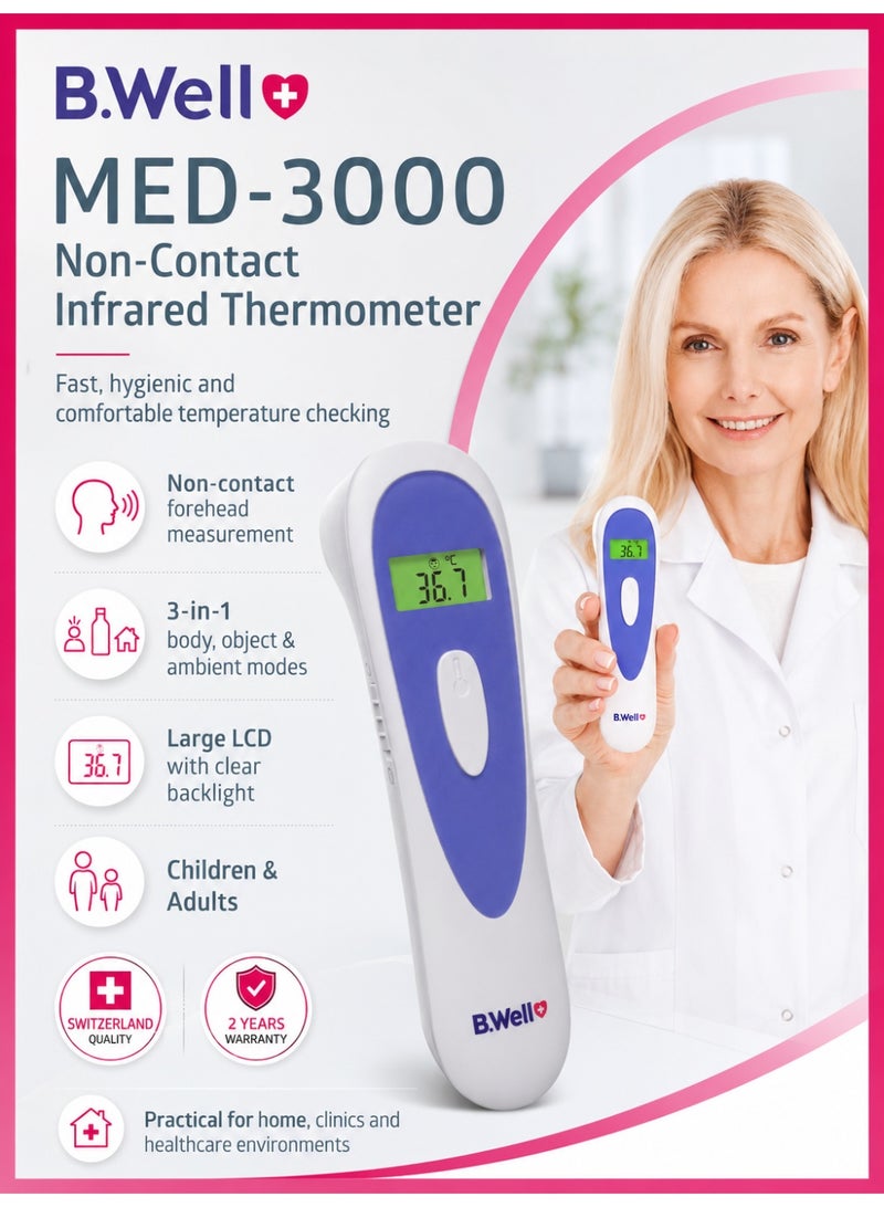 B.Well MED-3000 Non-Contact Infrared Thermometer with 1-Second Reading & 25 Memory - Image 3