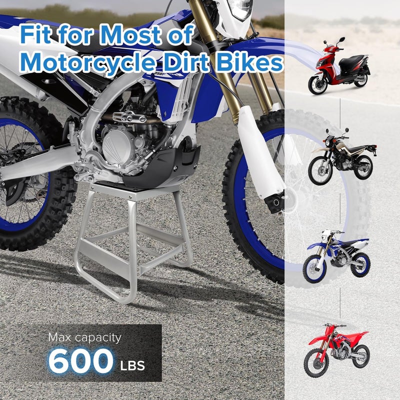Donext Motorcycle Lift Stand Dirt Bike Stand Universal Panel Stand Moto Removable Maintenance Motocross Stand Hoist Lift Jack 600LB Capacity Silver - Image 4