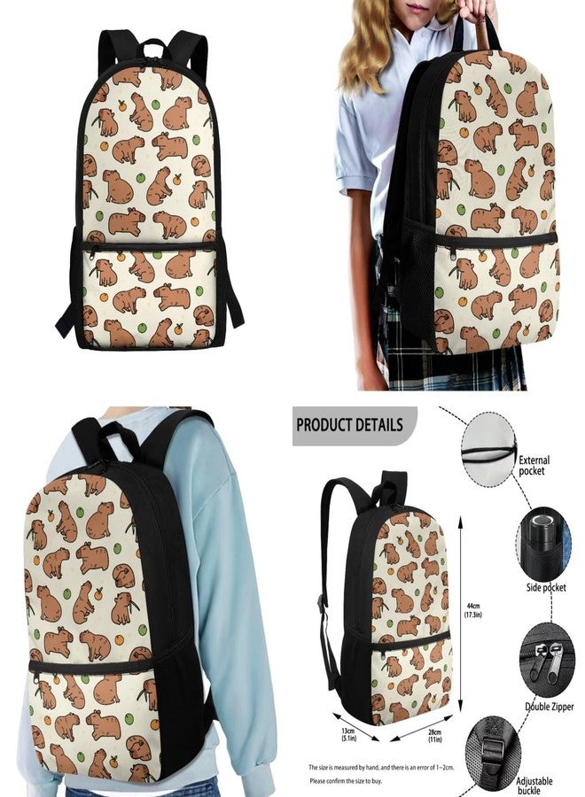 Gomyblomy Backpack for School Girls Bookbag with Lunch Box 4-In-1 Set Kawaii Kids School Bag for Elementary Kindergarten, Cute Capybaras, Modern - Image 2