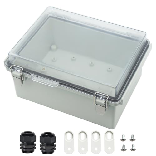Zulkit Junction Box ABS Plastic Dustproof Waterproof IP67 Electrical Boxes Hinged Shell Outdoor Universal Project Enclosure Grey Clear Cover, Stainless Steel Buckles 8.7 x 6.7 x 4.3 Inch - Image 1