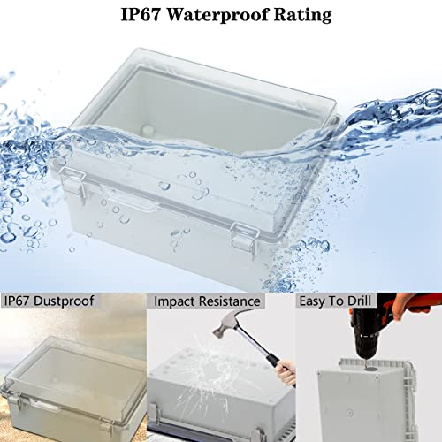 Zulkit Junction Box ABS Plastic Dustproof Waterproof IP67 Electrical Boxes Hinged Shell Outdoor Universal Project Enclosure Grey Clear Cover, Stainless Steel Buckles 8.7 x 6.7 x 4.3 Inch - Image 3