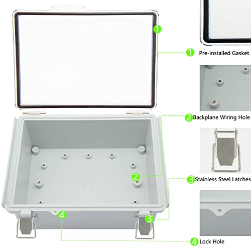 Zulkit Junction Box ABS Plastic Dustproof Waterproof IP67 Electrical Boxes Hinged Shell Outdoor Universal Project Enclosure Grey Clear Cover, Stainless Steel Buckles 8.7 x 6.7 x 4.3 Inch - Image 5