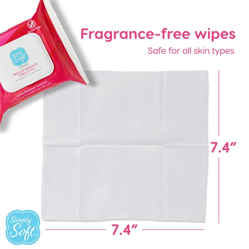 Simply Soft Premium Makeup Remover Towelettes 50 ct (2 - 25 Count Flip-top Packs), Fragrance-Free Makeup Wipes for Sensitive Skin, Hypoallergenic, pH Balanced Eye & Face Wipes - Image 4
