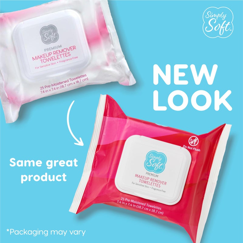Simply Soft Premium Makeup Remover Towelettes 50 ct (2 - 25 Count Flip-top Packs), Fragrance-Free Makeup Wipes for Sensitive Skin, Hypoallergenic, pH Balanced Eye & Face Wipes - Image 2