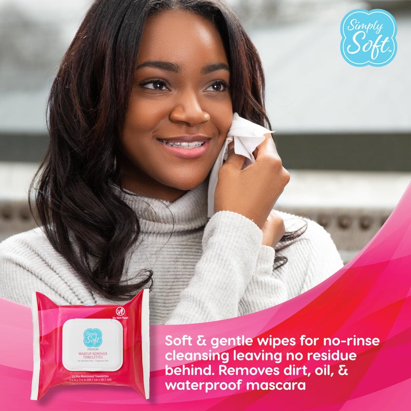 Simply Soft Premium Makeup Remover Towelettes 50 ct (2 - 25 Count Flip-top Packs), Fragrance-Free Makeup Wipes for Sensitive Skin, Hypoallergenic, pH Balanced Eye & Face Wipes - Image 3