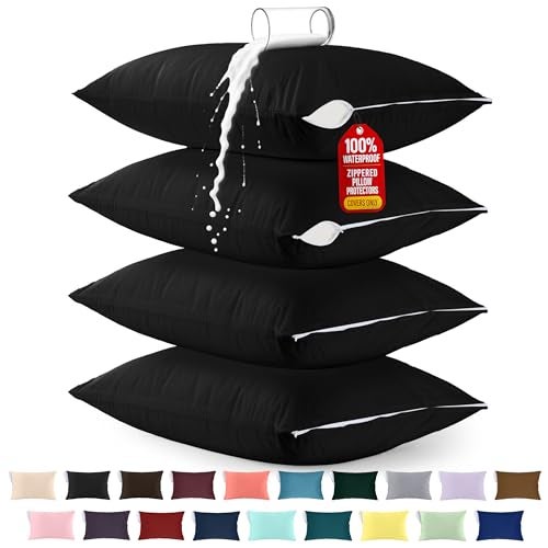 Utopia Bedding Premium 100 Waterproof Pillow Protectors with Zipper Queen Size Set of 4 Bed Bug and Dust Mite Proof Zippered Pillow Covers Pillow Encasement Cases Black - Image 1