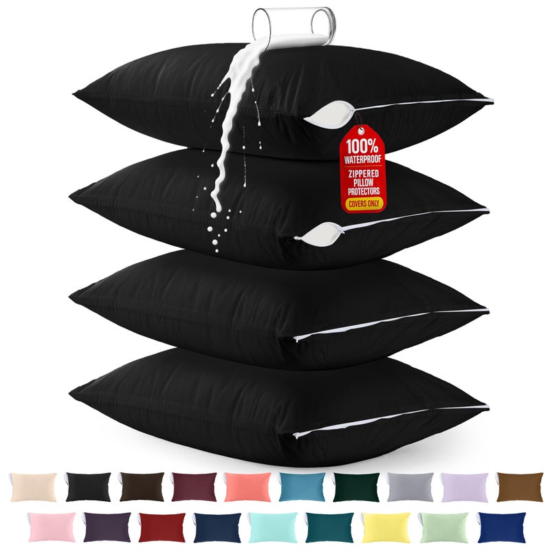 Utopia Bedding Premium 100 Waterproof Pillow Protectors with Zipper Queen Size Set of 4 Bed Bug and Dust Mite Proof Zippered Pillow Covers Pillow Encasement Cases Black - Image 2