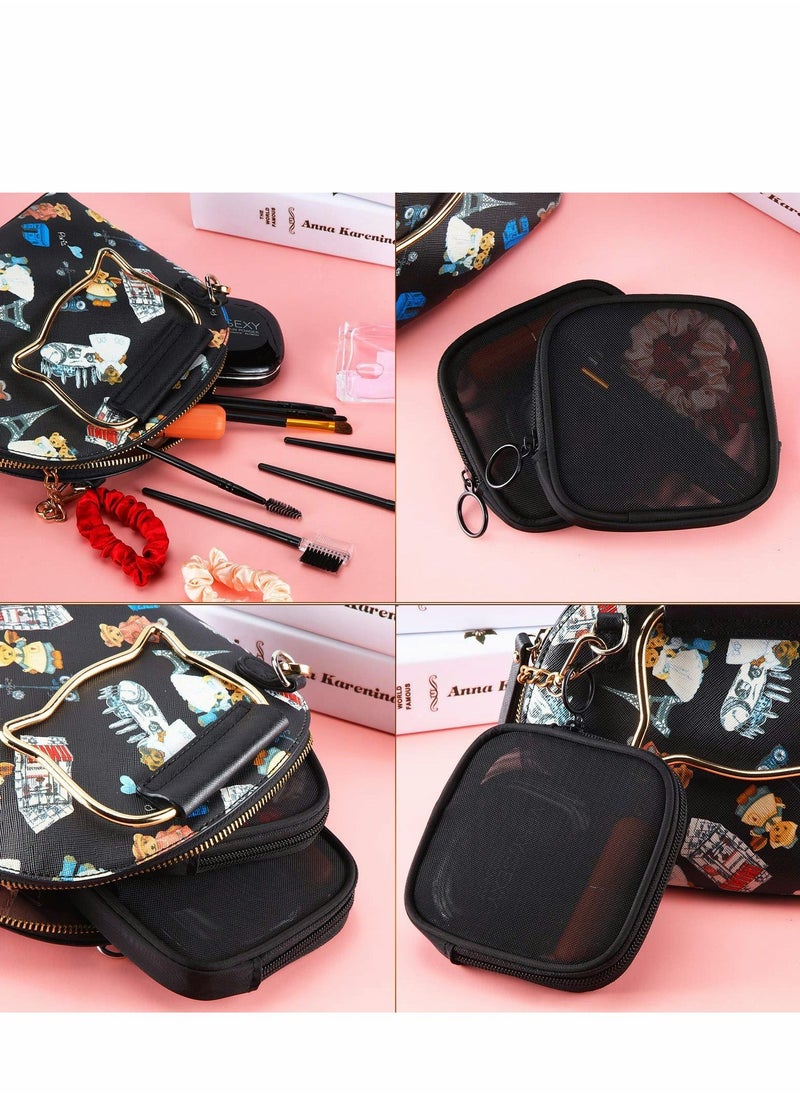 KASTWAVE Mesh Makeup Bag, 4Pcs Clear Toiletry Pouch with Zipper Mini Portable Cosmetic Travel Purse Bags for Daily Toiletries Accessories, Black  - Image 2