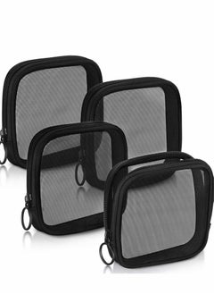 KASTWAVE Mesh Makeup Bag, 4Pcs Clear Toiletry Pouch with Zipper Mini Portable Cosmetic Travel Purse Bags for Daily Toiletries Accessories, Black  - Image 1