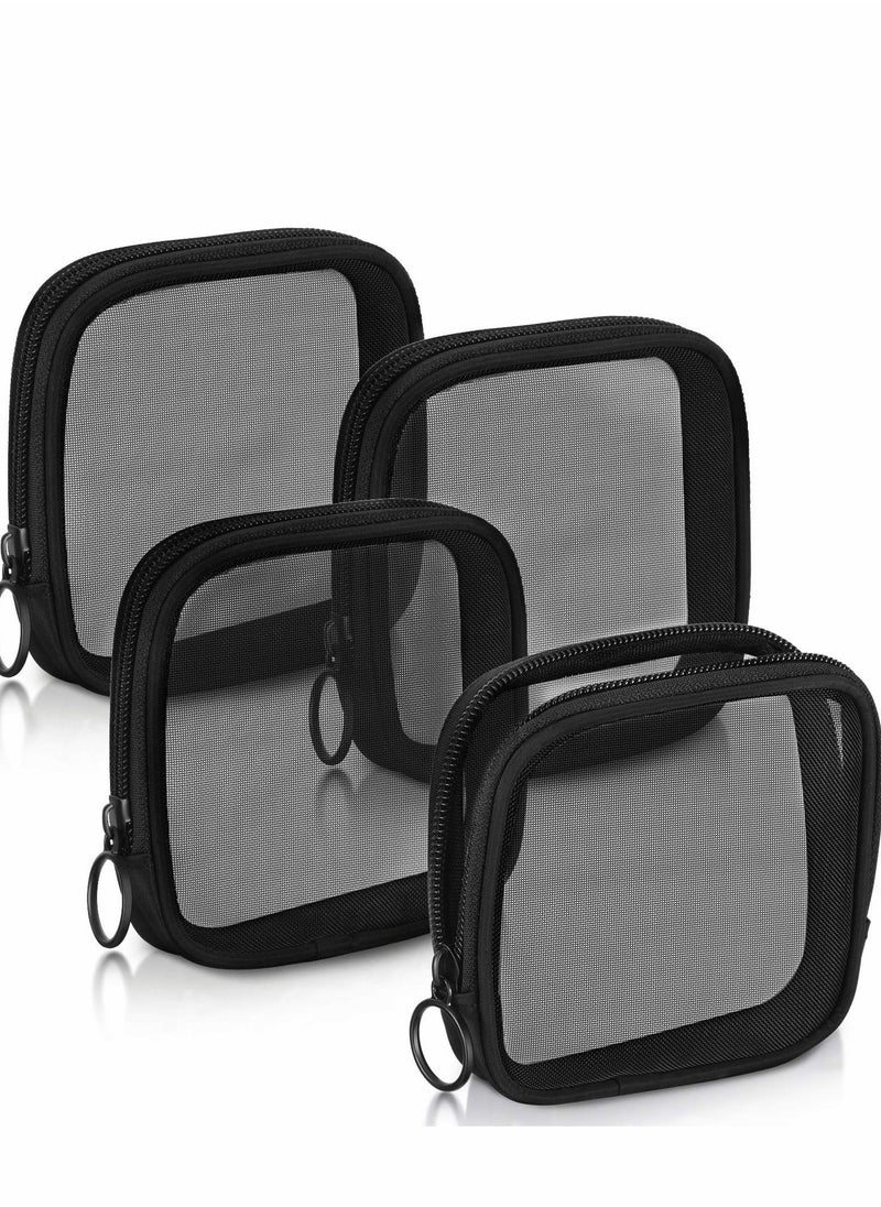 KASTWAVE Mesh Makeup Bag, 4Pcs Clear Toiletry Pouch with Zipper Mini Portable Cosmetic Travel Purse Bags for Daily Toiletries Accessories, Black  - Image 1