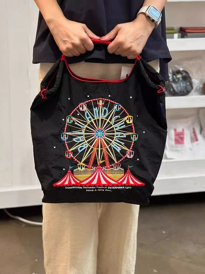 Japanese Embroidered Tote Bag – Medium Nylon Shoulder Bag for Summer 2024 - Image 2