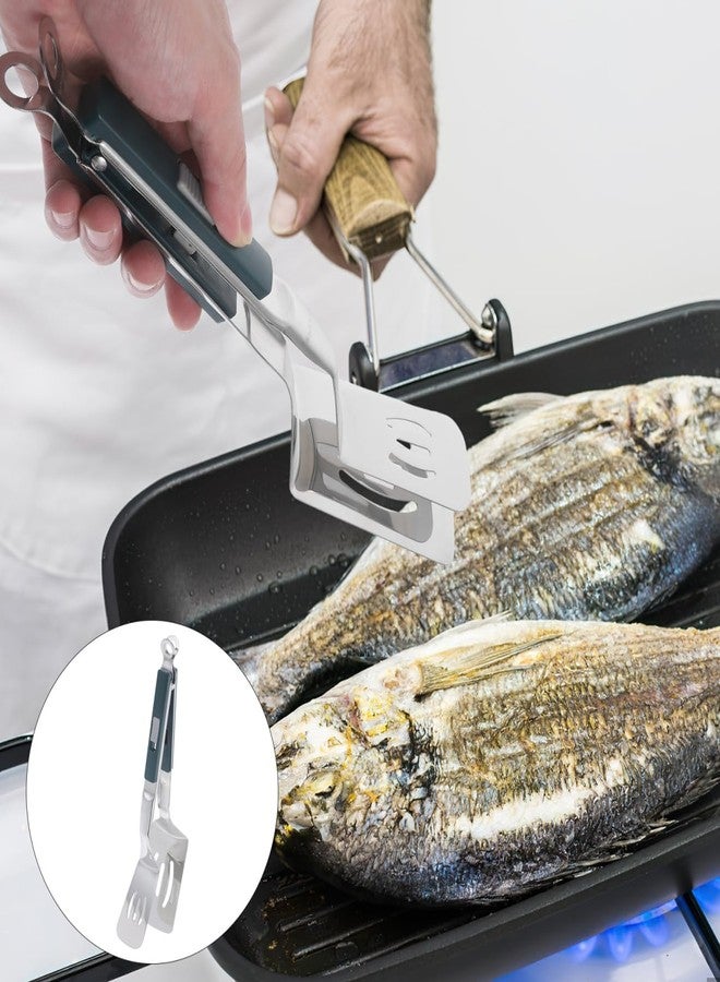 Amosfun Stainless Steel Spatula Tongs Cooking Tool 2 In 1 Flipping Clamp for Steak Fish and Vegetables Grip Versatile Bbq Utensil for Grilling and Frying - Image 4