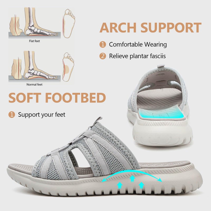 ziitop Slides Sandals For Women Breathable Mesh Sports Athletic Casual Slippers Sandals Lightweight Non Slip With Arch Support - Image 2