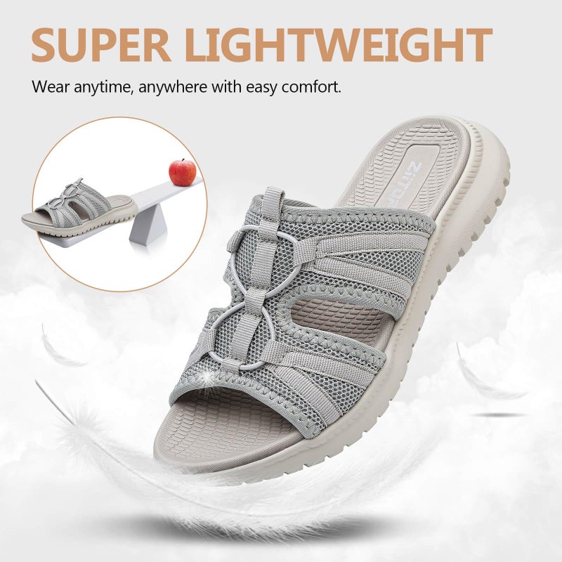 ziitop Slides Sandals For Women Breathable Mesh Sports Athletic Casual Slippers Sandals Lightweight Non Slip With Arch Support - Image 3