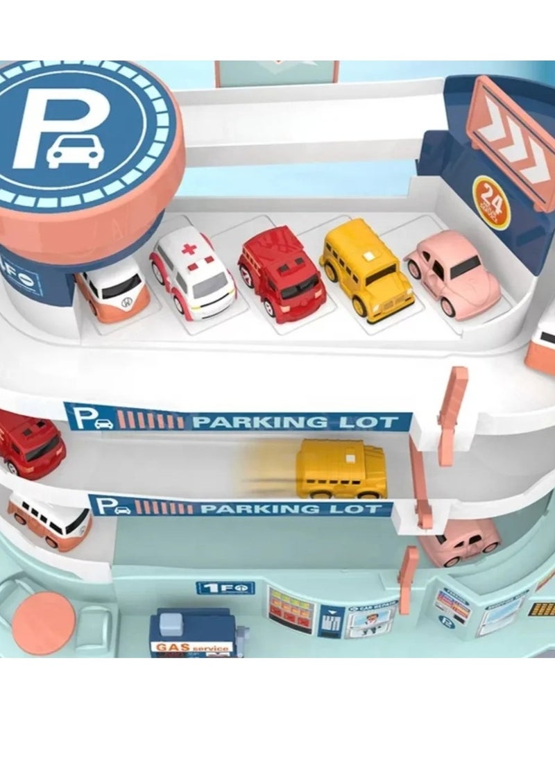 Toy Box Kids DIY Parking Garage Track Toy Automobile Maintenance Handbag Light Music Engineering Fire Fighting Racing Car Various Theme Parking Lot Toys  - Image 5