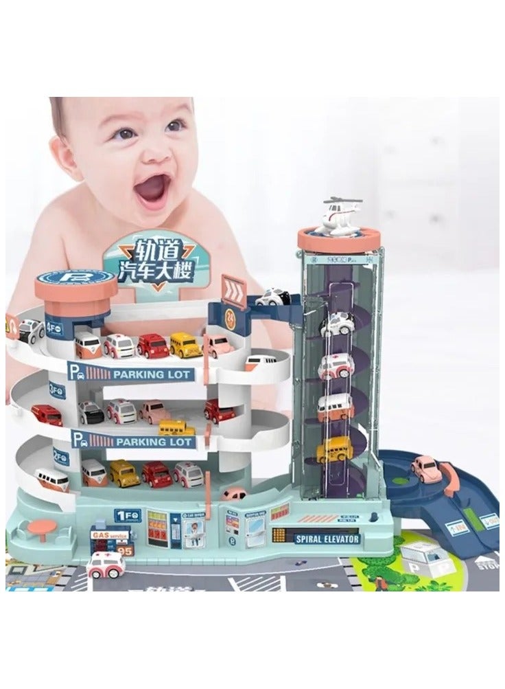 Toy Box Kids DIY Parking Garage Track Toy Automobile Maintenance Handbag Light Music Engineering Fire Fighting Racing Car Various Theme Parking Lot Toys  - Image 1