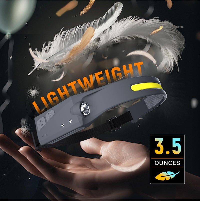 EGUKU EGUKU Headlamp Flashlight, Rechargeable LED Headlamps 1200Lumens 2 COB 230°Wide Beam Headlight with Motion Sensor Bright 5 Modes Lightweight Waterproof Head Lamp for Outdoor Running, Camping Hiking  - Image 5