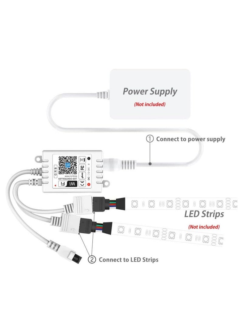 Smart RGB WiFi LED Controller, 4-Pin Output, Compatible with Alexa/Google Home Assistant/IFTTT Android/iOS for SMD 3535 5050 2835 Color Changing LED Strip Lights, 24 Key Remote Control (2-Port)
