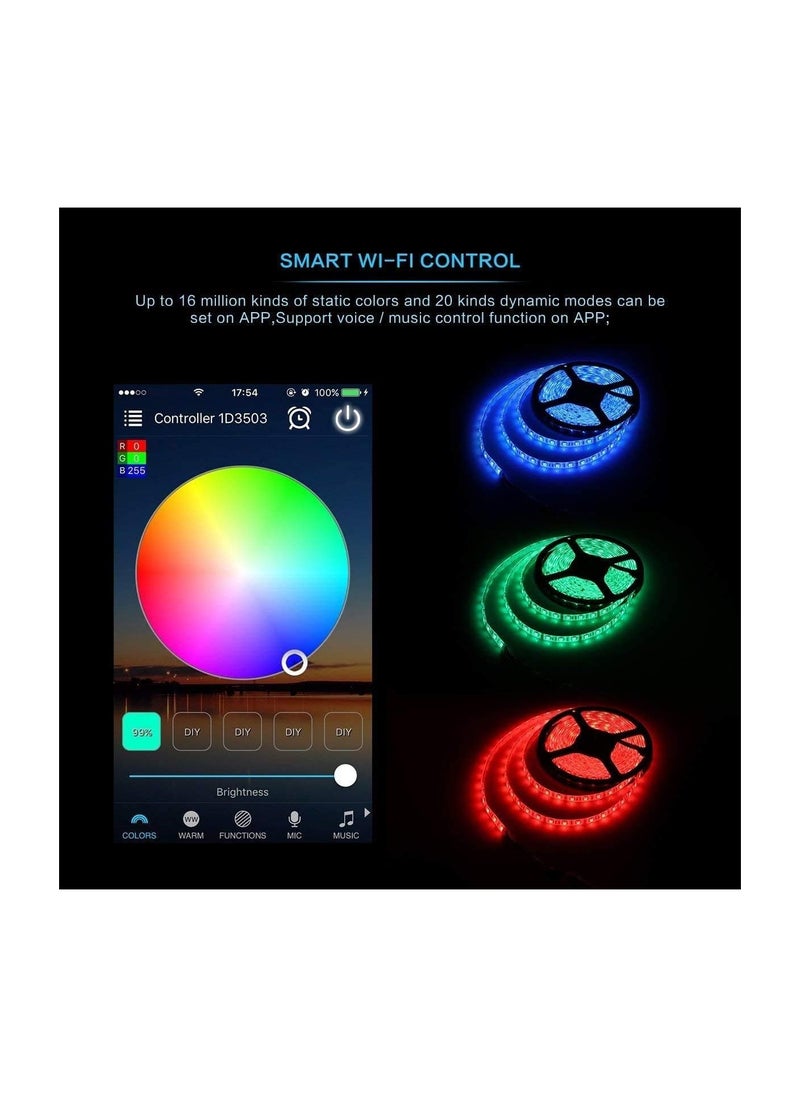 Smart RGB WiFi LED Controller, 4-Pin Output, Compatible with Alexa/Google Home Assistant/IFTTT Android/iOS for SMD 3535 5050 2835 Color Changing LED Strip Lights, 24 Key Remote Control (2-Port)
