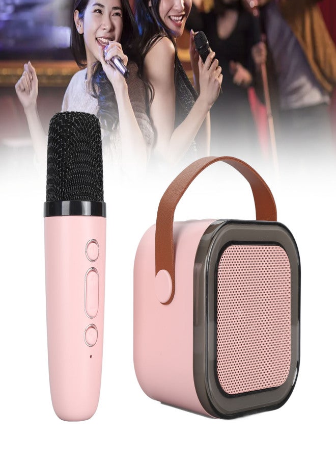 Portable Karaoke Machine LED Dynamic Light Small Bluetooth Speaker with Microphone for 4 to 12 Years Old Kids Adults Roseate - Image 2