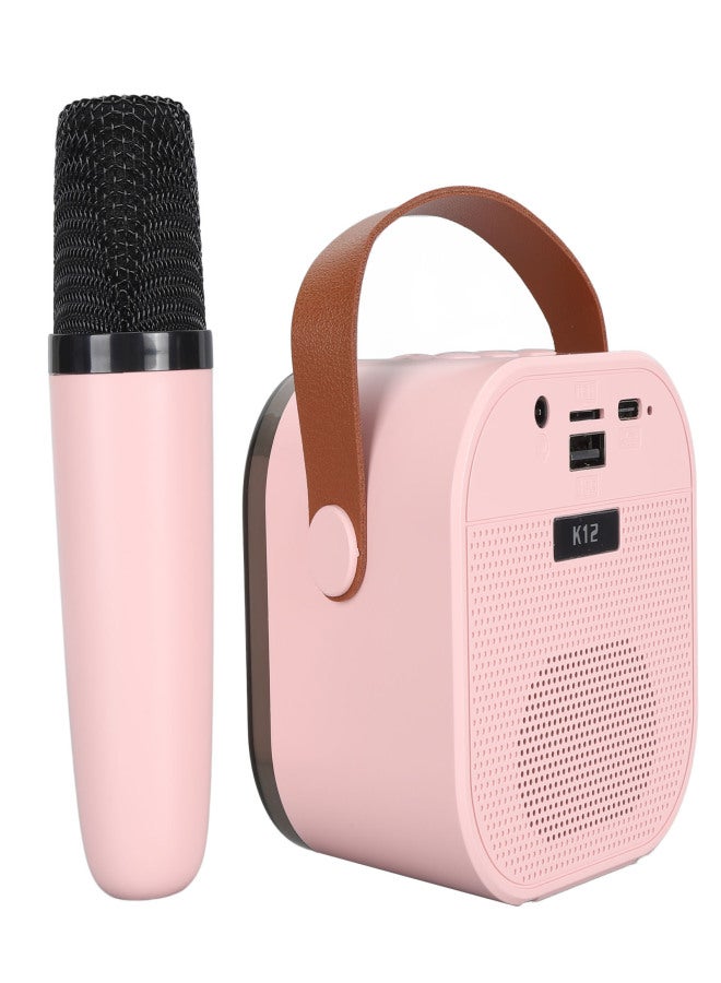 Portable Karaoke Machine LED Dynamic Light Small Bluetooth Speaker with Microphone for 4 to 12 Years Old Kids Adults Roseate - Image 3