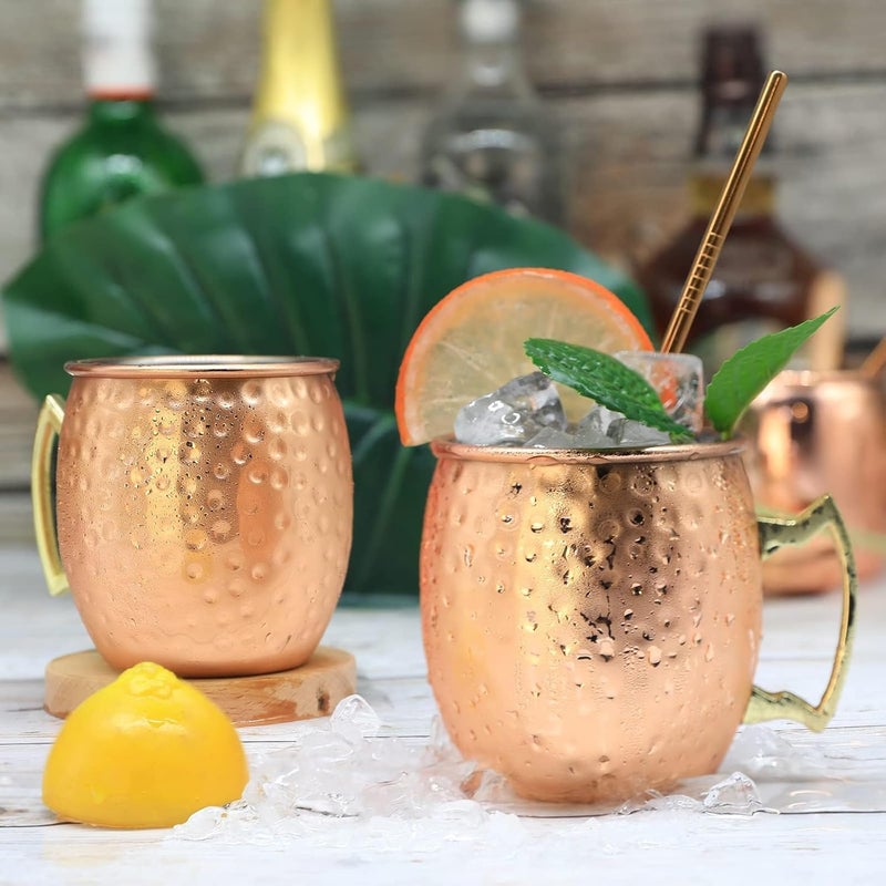 SuproBarware Moscow Mule Copper Mugs Set of 2 Moscow Mule Cups Stainless Steel Mug 18 Oz Food Safe Hammered Great for Cocktails Water Cold Drinks - Image 4