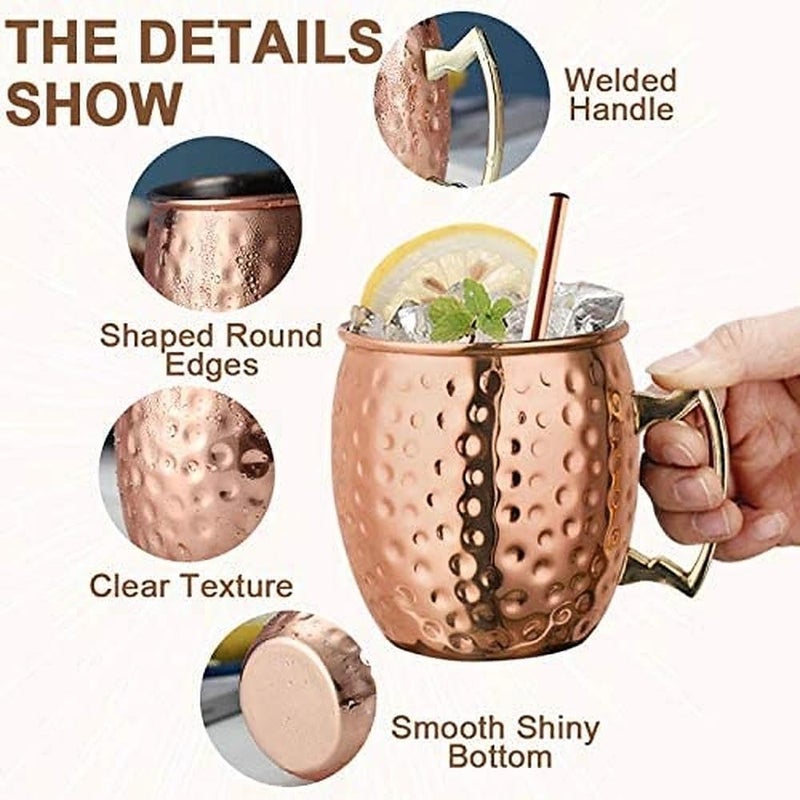 SuproBarware Moscow Mule Copper Mugs Set of 2 Moscow Mule Cups Stainless Steel Mug 18 Oz Food Safe Hammered Great for Cocktails Water Cold Drinks - Image 2