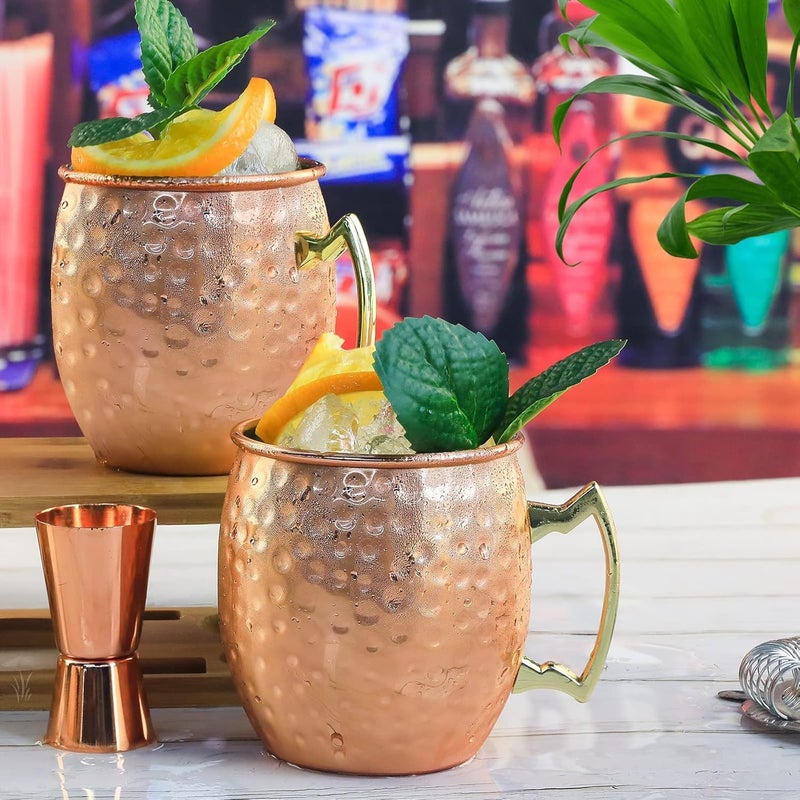 SuproBarware Moscow Mule Copper Mugs Set of 2 Moscow Mule Cups Stainless Steel Mug 18 Oz Food Safe Hammered Great for Cocktails Water Cold Drinks - Image 5
