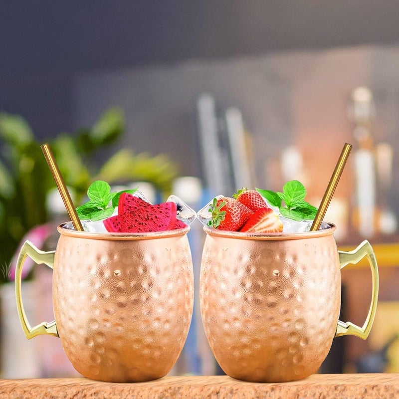 SuproBarware Moscow Mule Copper Mugs Set of 2 Moscow Mule Cups Stainless Steel Mug 18 Oz Food Safe Hammered Great for Cocktails Water Cold Drinks - Image 3