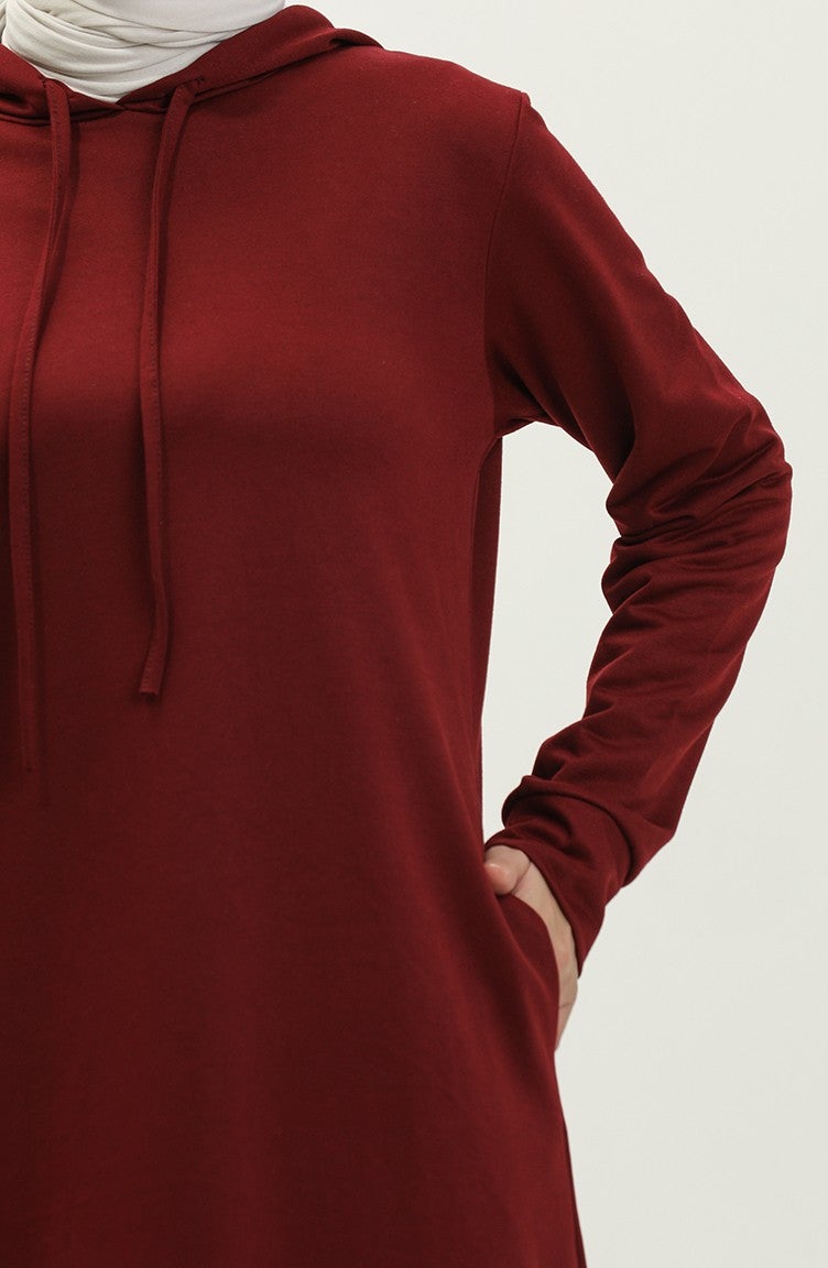 Sefa Merve Two Thread Hooded Sports Dress 0190-07 Claret Red  - Image 4