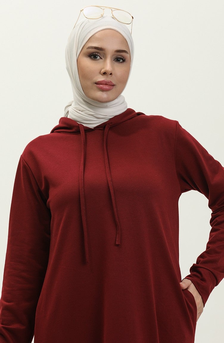 Sefa Merve Two Thread Hooded Sports Dress 0190-07 Claret Red  - Image 3